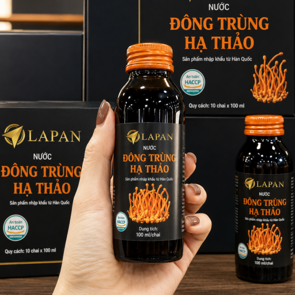 Lọ đựng đông trùng hạ thảo 100ml Lapan màu đen nắp cam kèm hộp bao bì cao cấp
