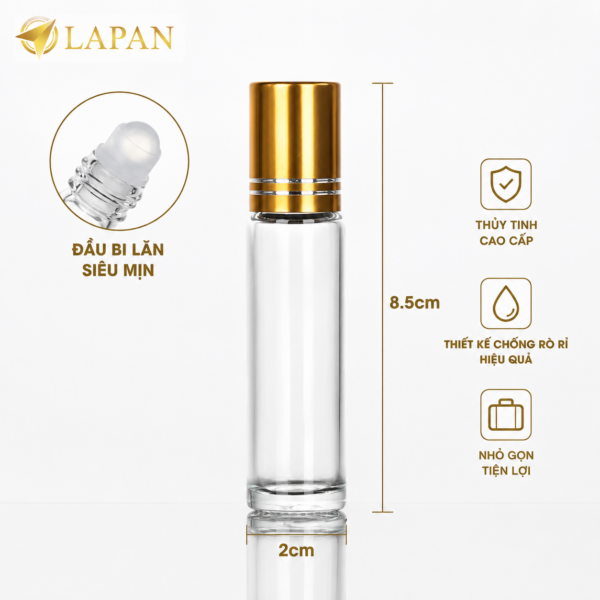 Chai bi lăn 10ml LAPAN dùng cho tinh dầu và serum