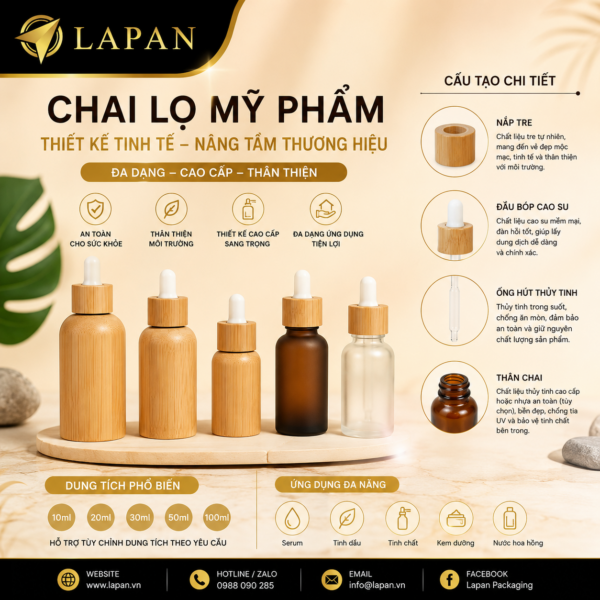 Chai Serum Nắp Tre 30ml – Giải Pháp Bao Bì Cao Cấp Cho Thương Hiệu Mỹ Phẩm