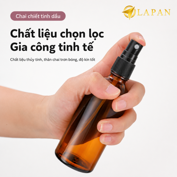 Chai xịt tinh dầu 50ml thủy tinh màu hổ phách, đầu xịt phun sương, phù hợp tinh dầu, xịt thơm, toner và nước hoa mini.