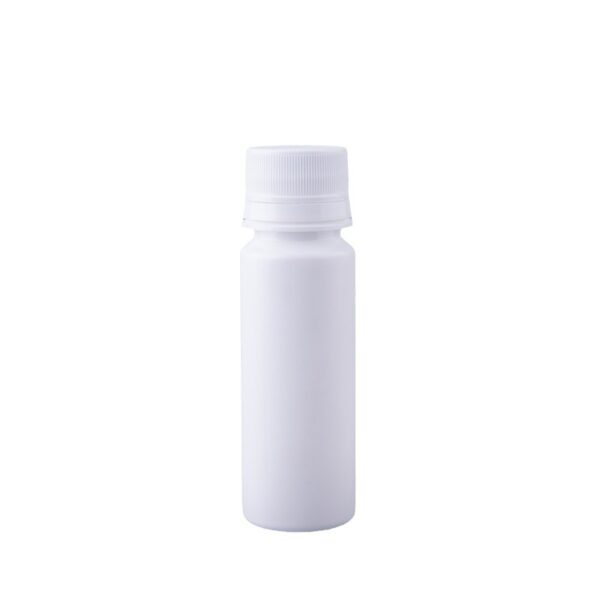Hình ảnh sản phẩm lọ nhựa PP màu trắng với thiết kế nhỏ gọn, tối giản và hiện đại. Lọ có thân trụ trơn, nắp vặn trắng chắc chắn, phù hợp dùng để đựng collagen nước, nước uống trái cây, vitamin, nước yến, nước sâm và các dòng thực phẩm bổ sung dạng lỏng. Logo LAPAN màu vàng được đặt tinh tế trên thân lọ, giúp sản phẩm nhìn chuyên nghiệp, sang trọng và phù hợp làm bao bì thương hiệu.